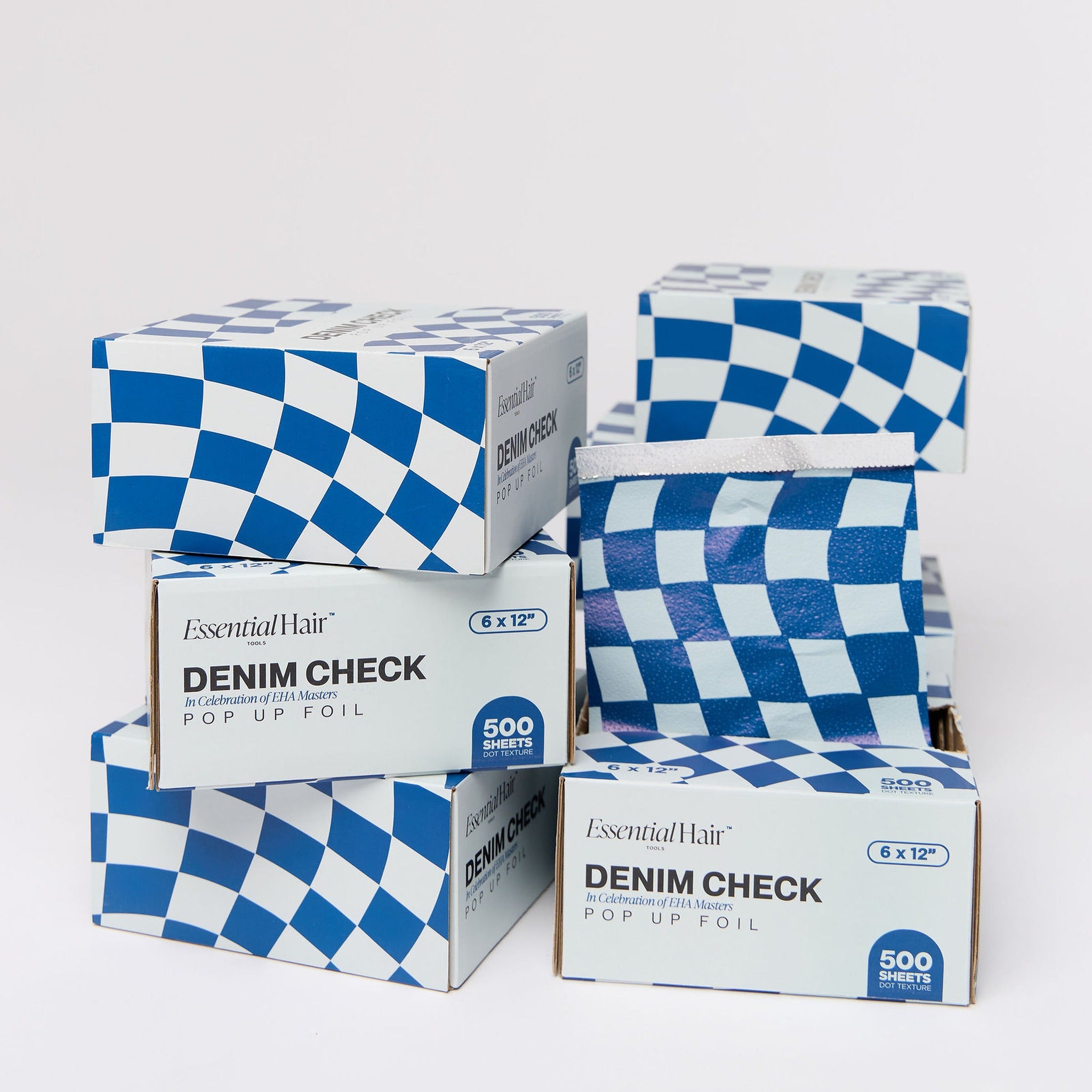 Stack of Denim Check foil 6x12 boxes