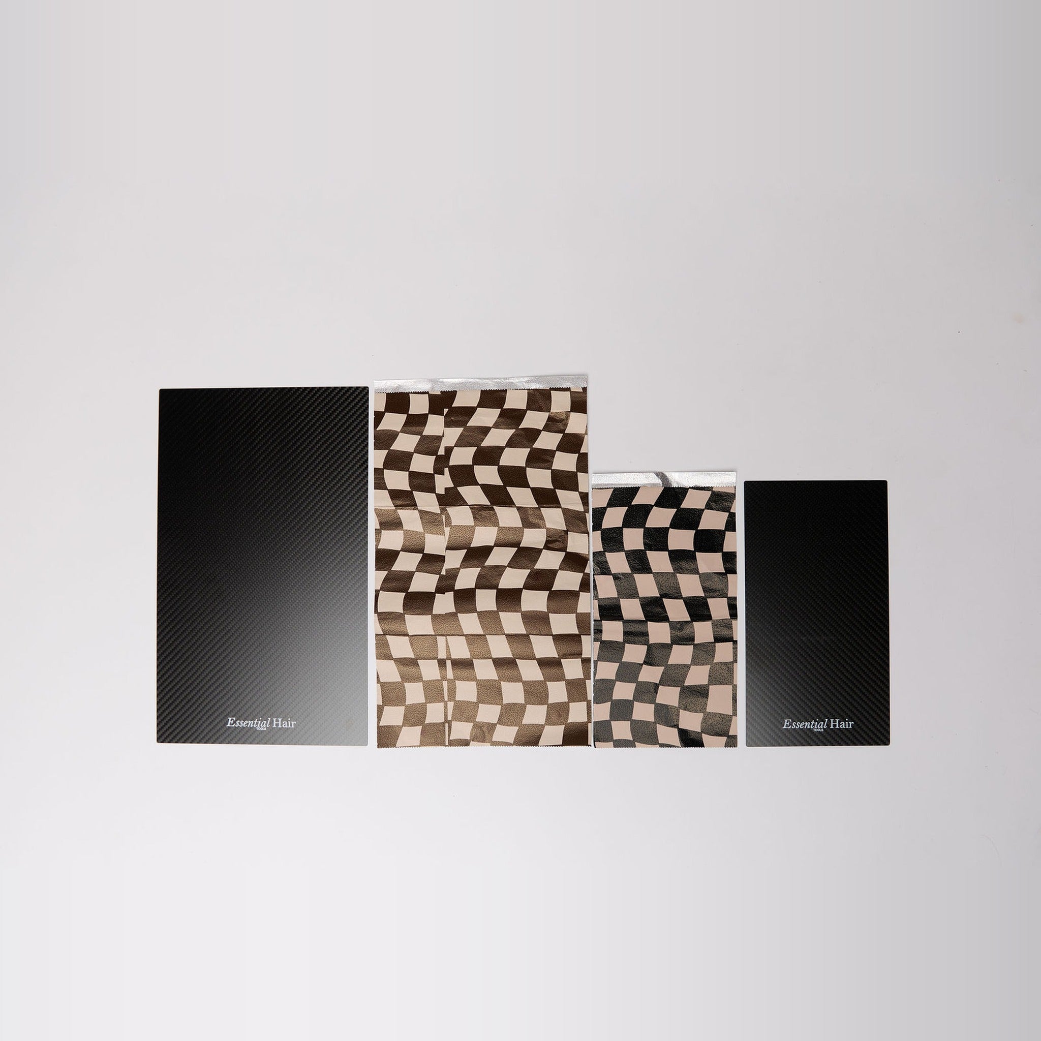 Large and small carbon foil boards shown with matching-size Latte Check and Essential Check foils (foils sold separately)